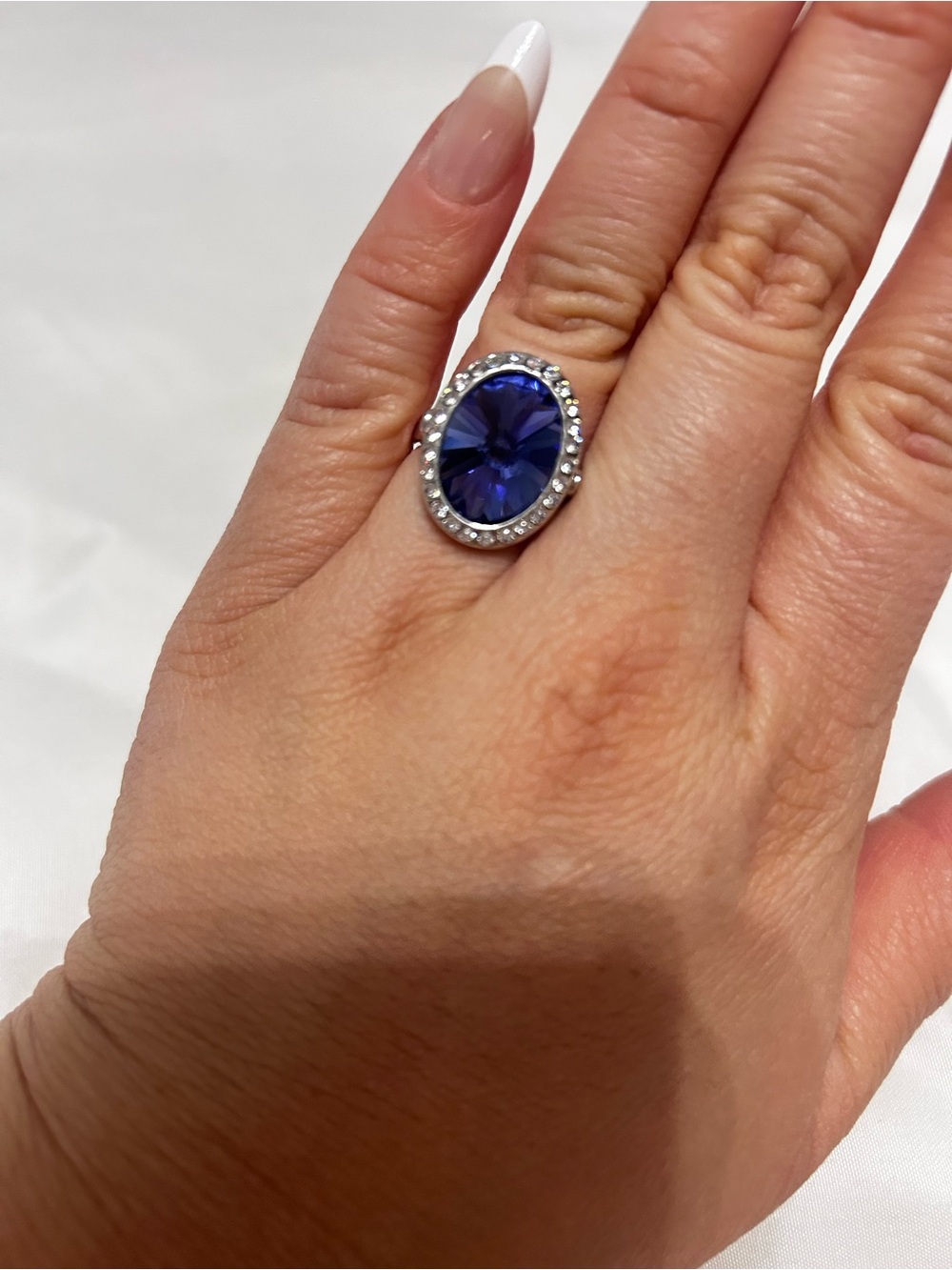 Sapphire Blue Oval Halo Ring - Women Jewelry